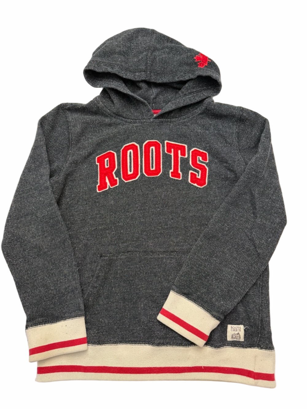 Roots Cabin Charcoal Hoodie with Red Appliqué Size XXL 13-14 Years Loungewear